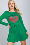 Jessie Long Sleeve Love Slogan Swing Dress - bejealous-com