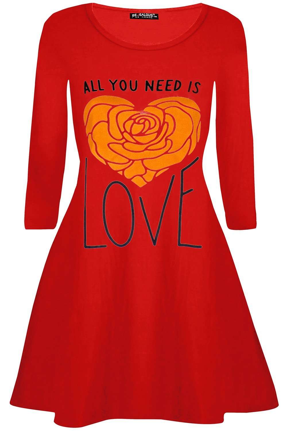 Jessie Long Sleeve Love Slogan Swing Dress - bejealous-com