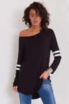 Jillian Striped Sleeve Scoop Neck Baggy Top - bejealous-com