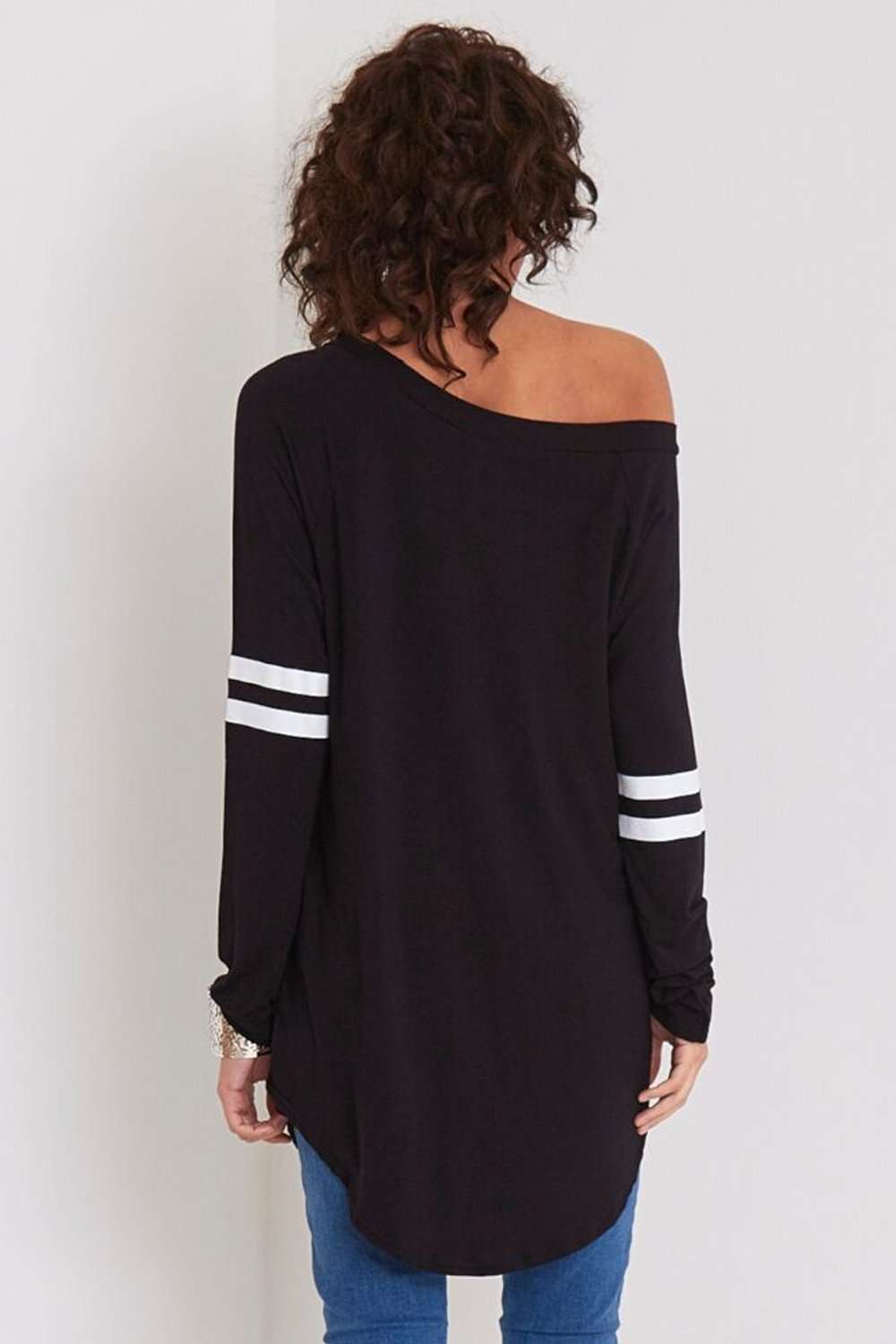 Jillian Striped Sleeve Scoop Neck Baggy Top - bejealous-com