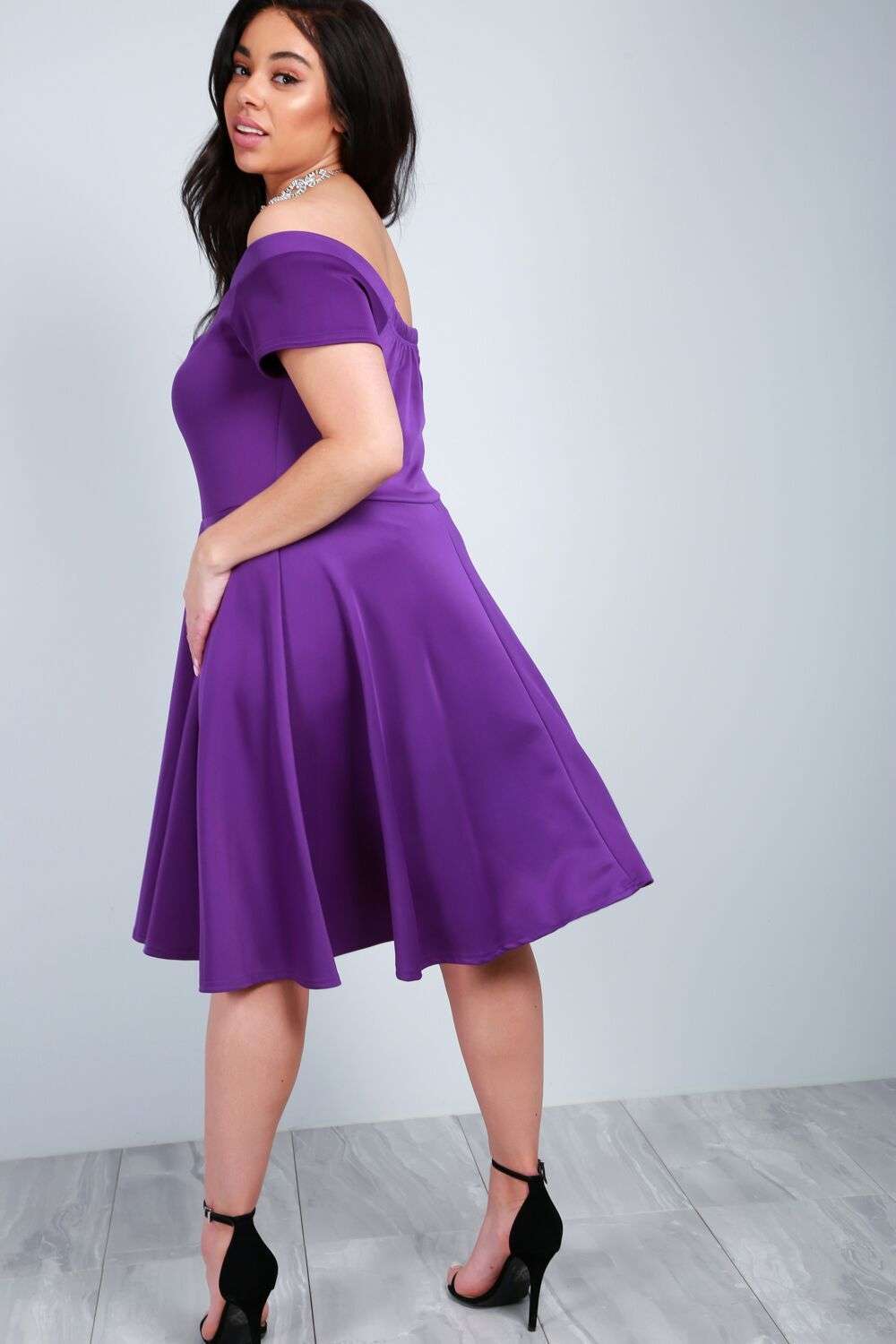 Jolly Off Shoulder Midi Flared Swing Dress - bejealous-com