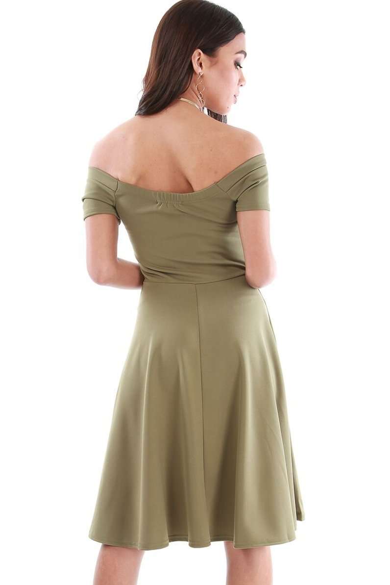 Jolly Off Shoulder Midi Flared Swing Dress - bejealous-com