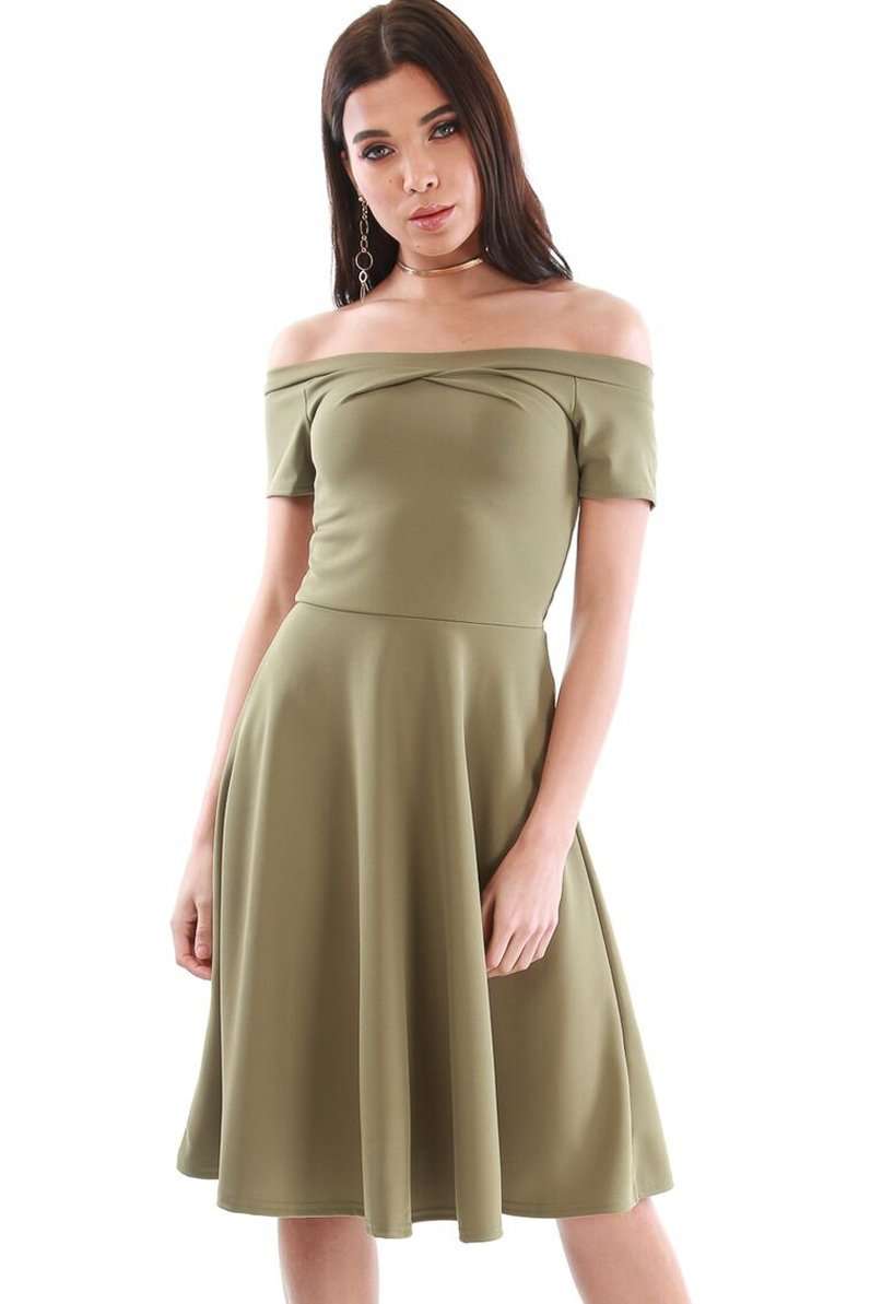 Jolly Off Shoulder Midi Flared Swing Dress - bejealous-com