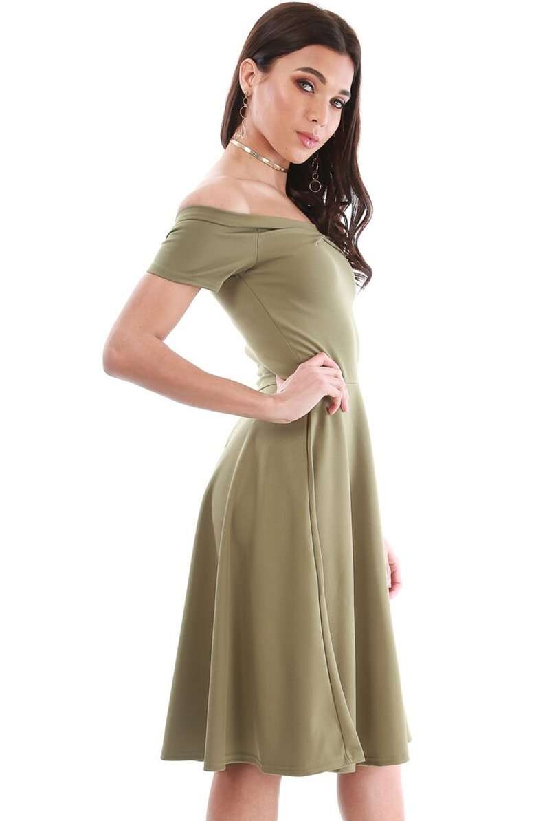 Jolly Off Shoulder Midi Flared Swing Dress - bejealous-com