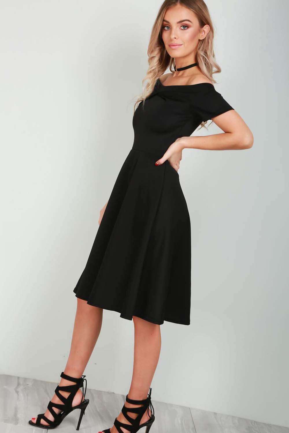 Jolly Off Shoulder Midi Flared Swing Dress - bejealous-com