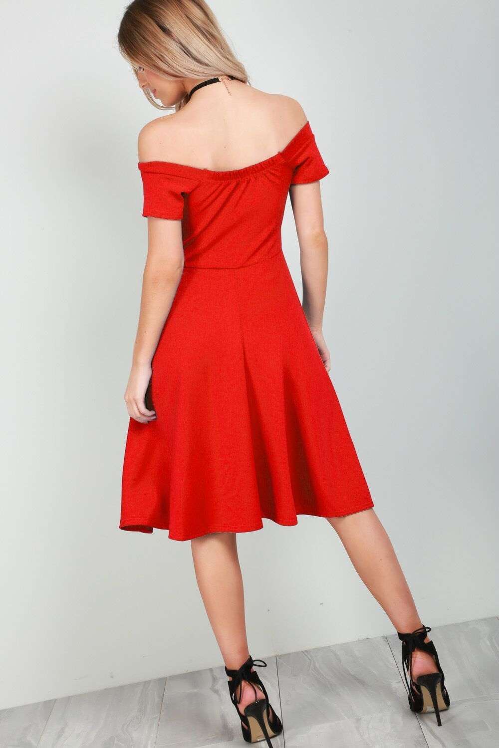 Jolly Off Shoulder Midi Flared Swing Dress - bejealous-com