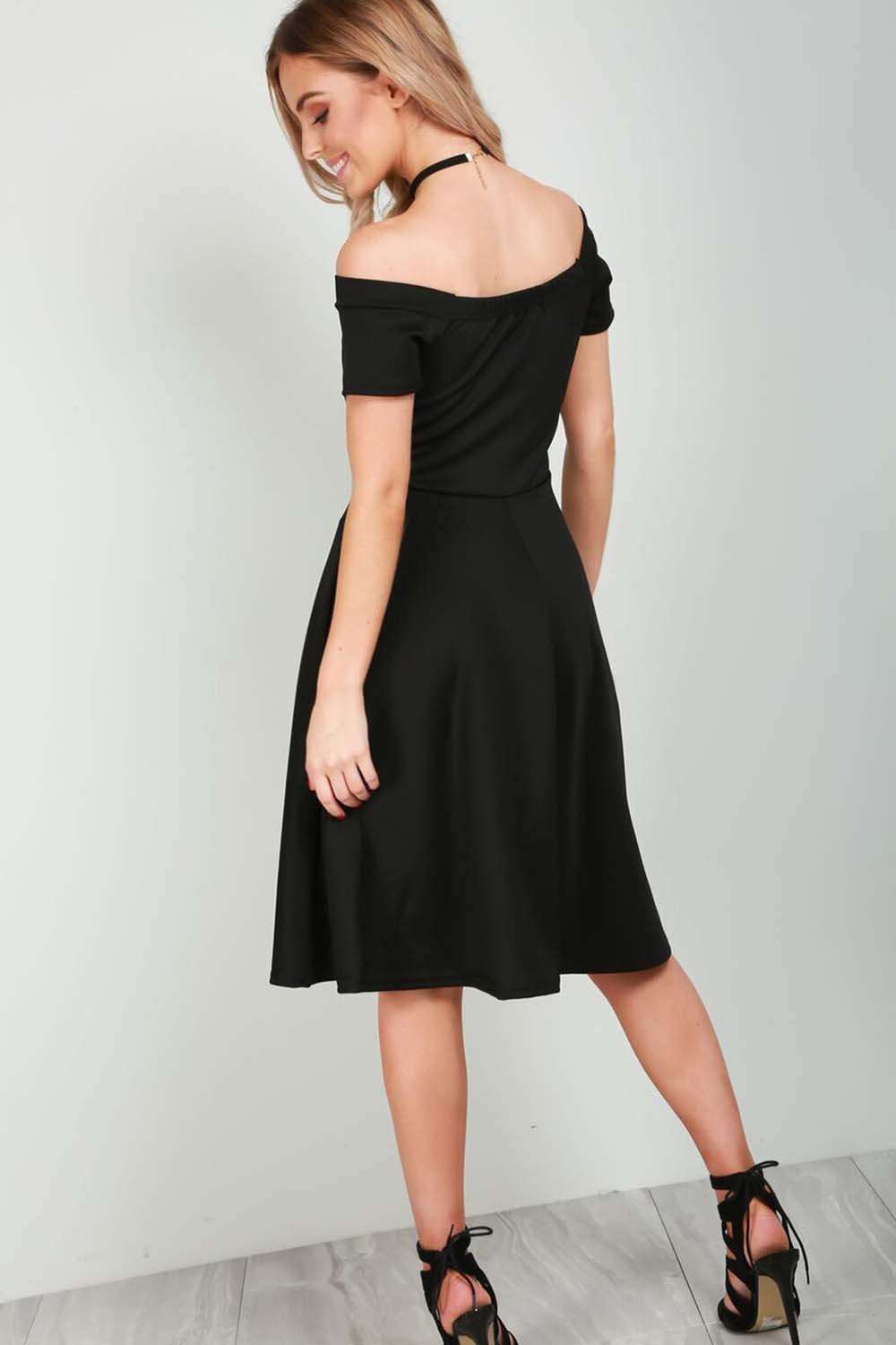 Jolly Off Shoulder Midi Flared Swing Dress - bejealous-com