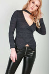 Jorja Marl Knit Choker Neck Wrap Top - bejealous-com
