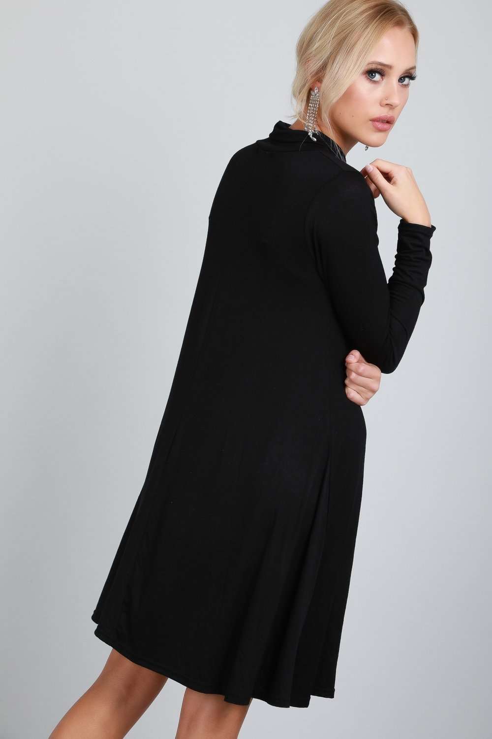 Jules Long Sleeve Roll Neck Jersey Midi Swing Dress - bejealous-com