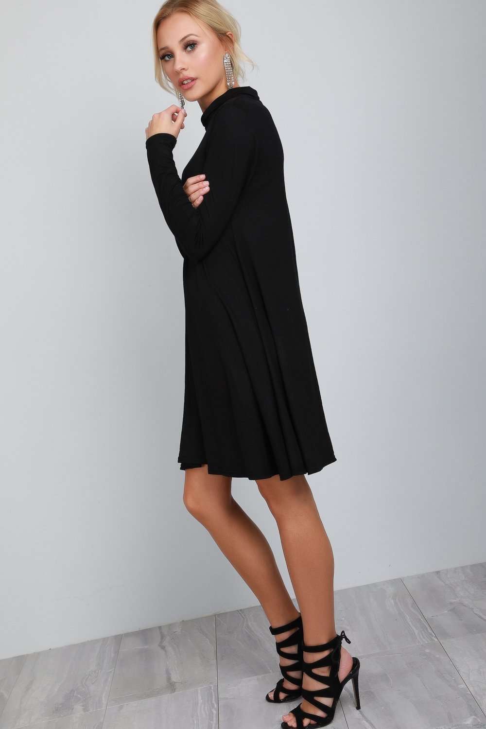 Jules Long Sleeve Roll Neck Jersey Midi Swing Dress - bejealous-com