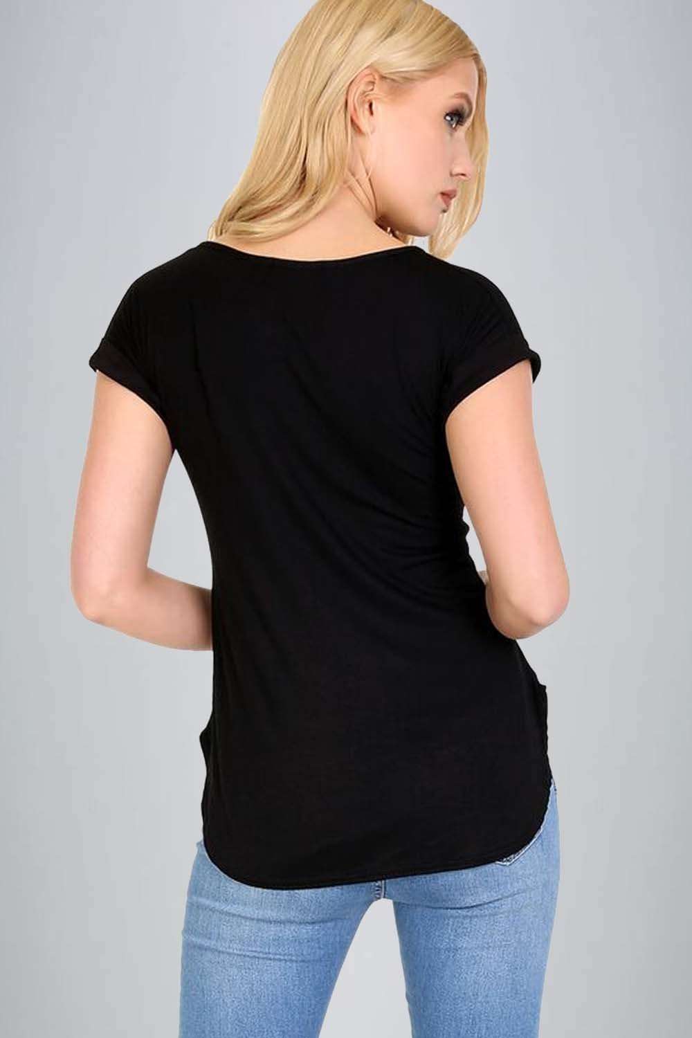 Julia Bonjour Slogan Print Curved Hem Tshirt - bejealous-com