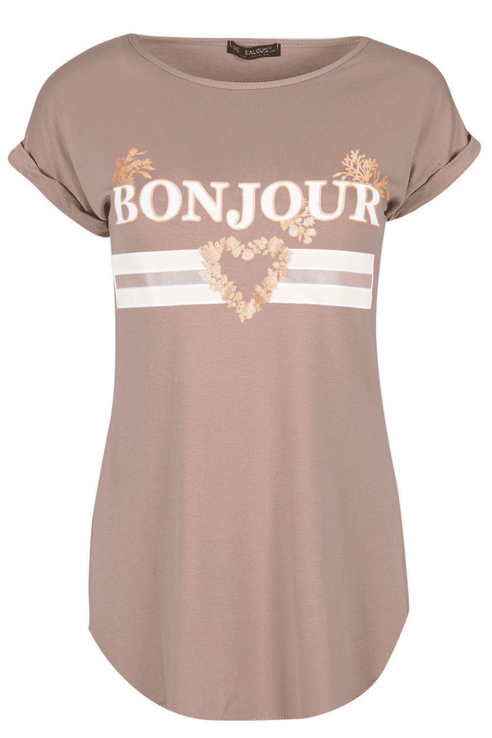 Julia Bonjour Slogan Print Curved Hem Tshirt - bejealous-com