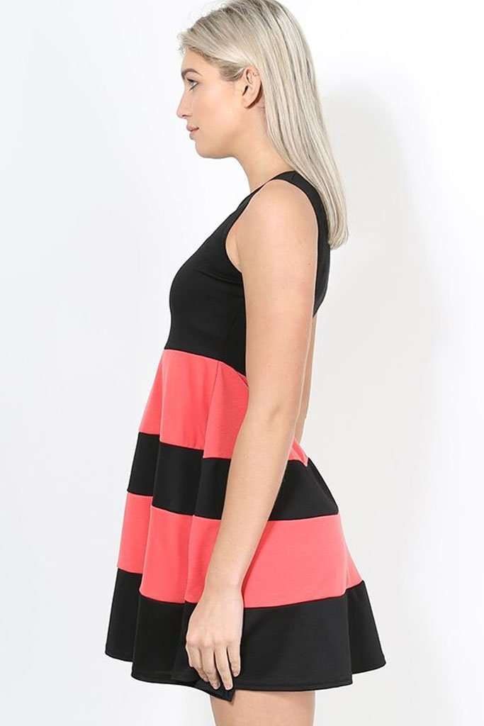Justine Colour Block Mini Skater Dress - bejealous-com
