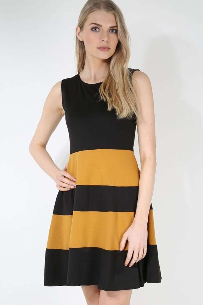 Justine Colour Block Mini Skater Dress - bejealous-com