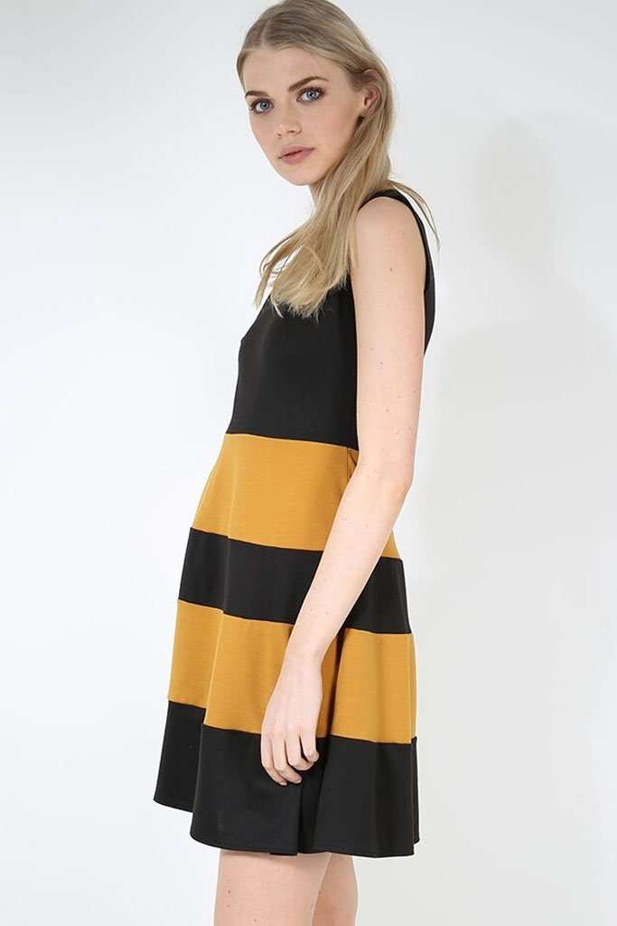 Justine Colour Block Mini Skater Dress - bejealous-com