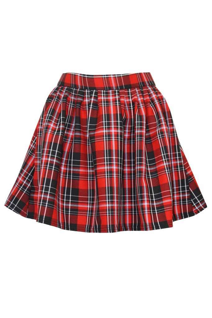 Kadie High Waist Red Tartan Skater Skirt - bejealous-com