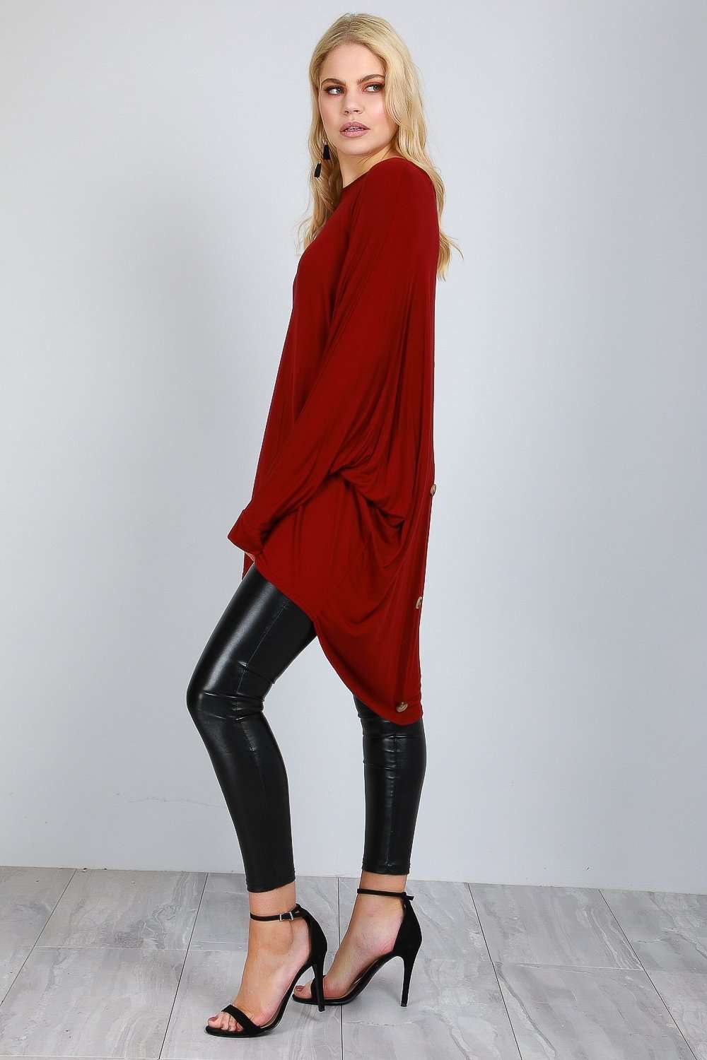 Long Sleeve Bat Wing Button Down Top - bejealous-com