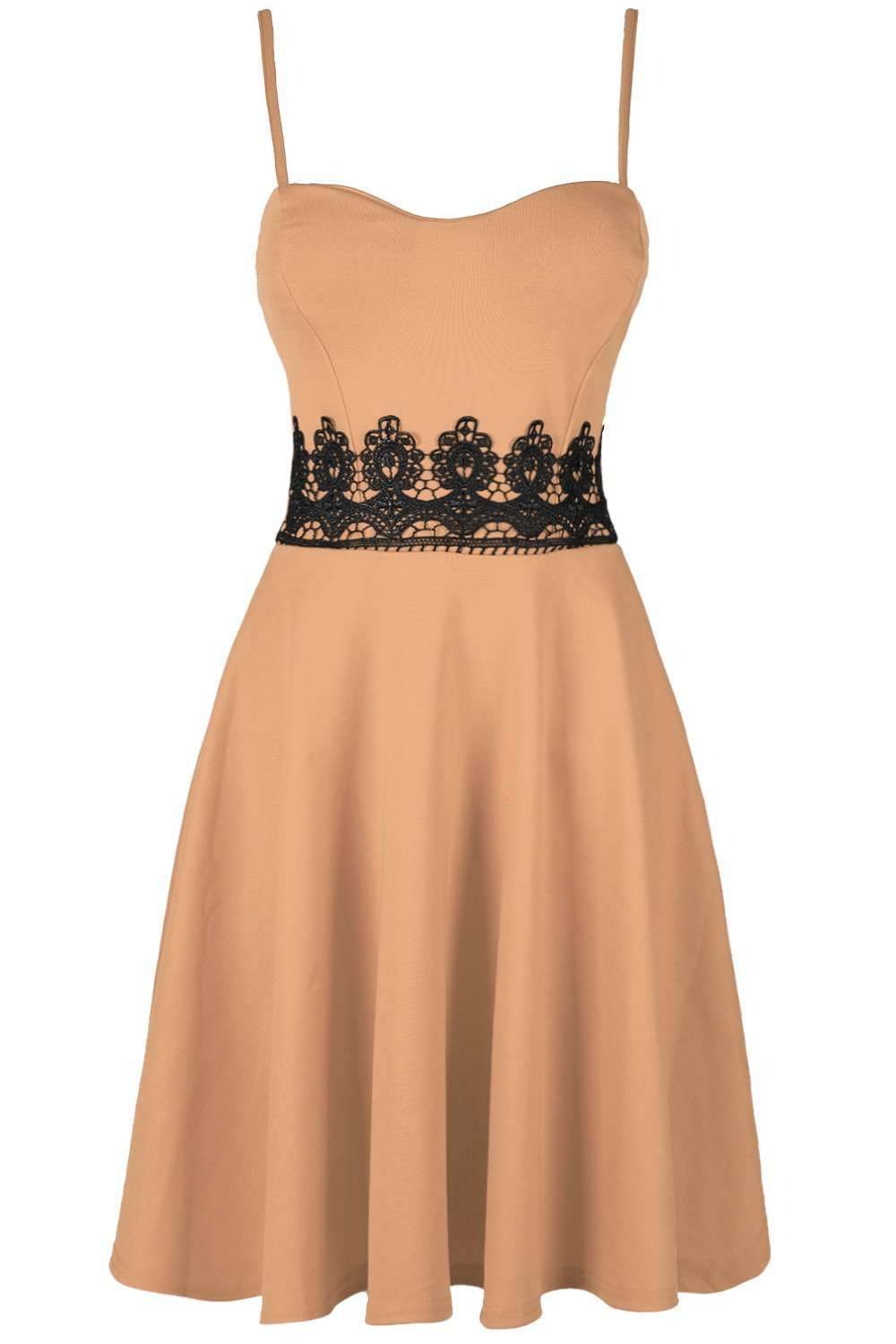 Kaillee Strappy Lace Insert Midi Skater Dress - bejealous-com