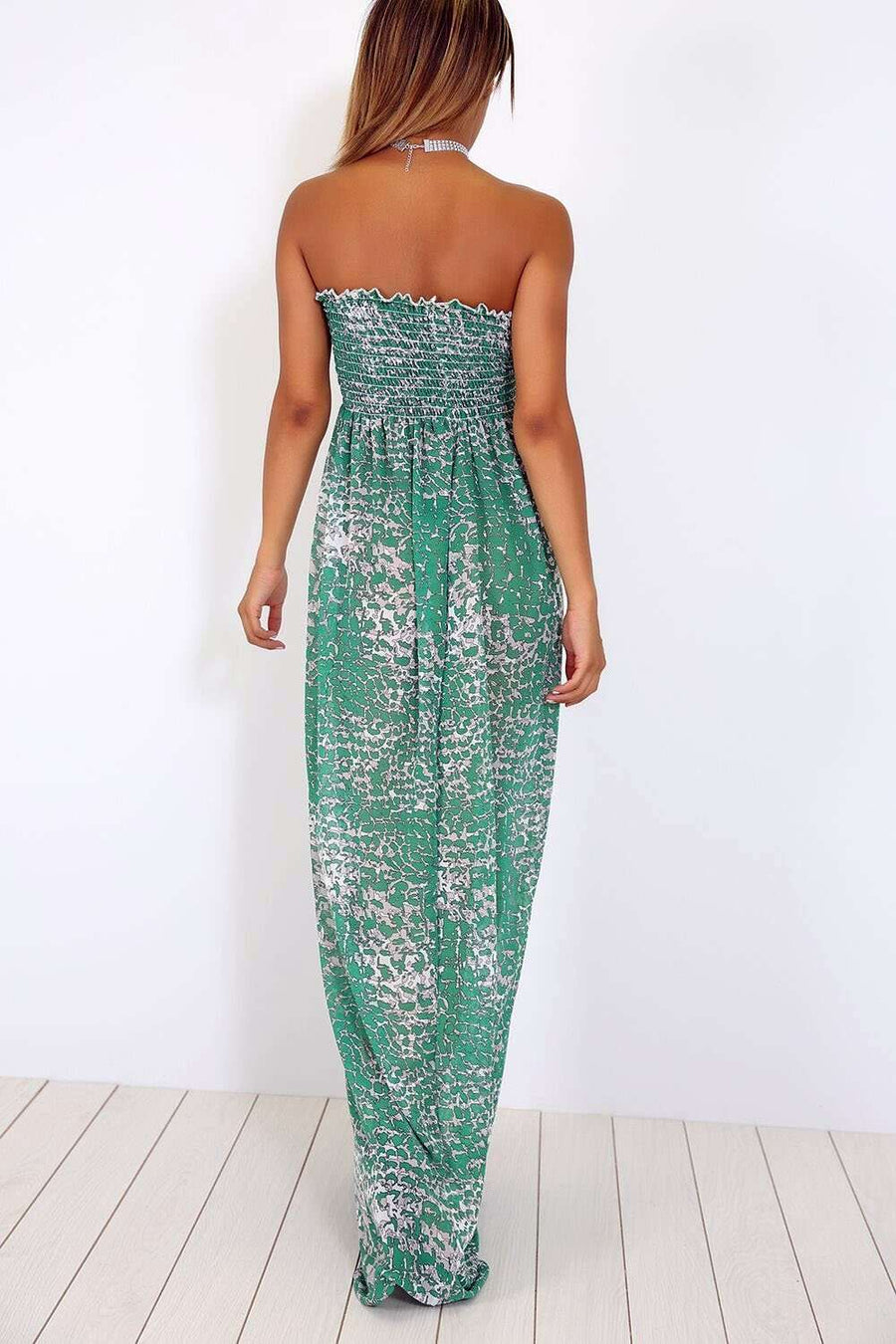 Kalis Bardot Snake Print Chiffon Maxi Dress - bejealous-com