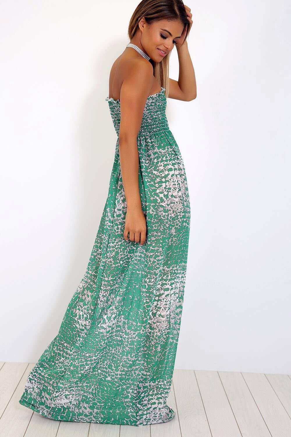 Kalis Bardot Snake Print Chiffon Maxi Dress - bejealous-com