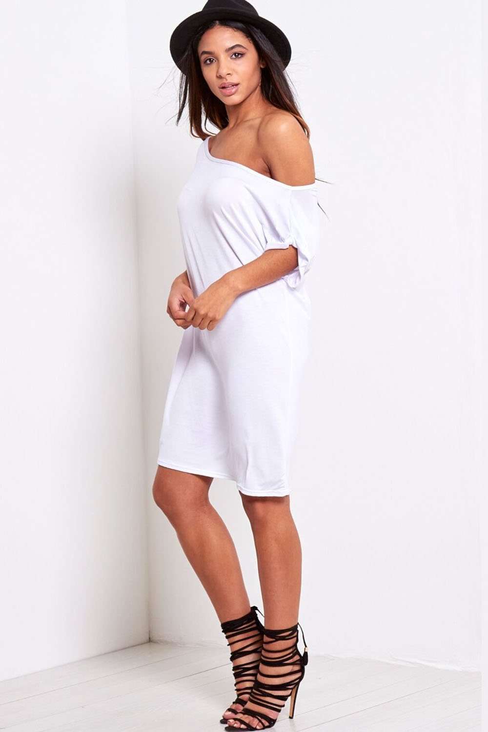 Khaki Off Shoulder Oversize Tshirt Dress - bejealous-com