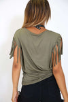 Kallie Fringe Sleeve Oversized Basic Tshirt - bejealous-com