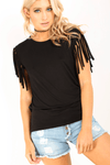 Kallie Fringe Sleeve Oversized Basic Tshirt - bejealous-com