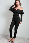 Karol Black Bardot Frill Long Sleeve Jumpsuit - bejealous-com