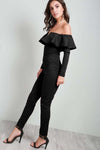 Karol Black Bardot Frill Long Sleeve Jumpsuit - bejealous-com