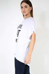 Kassie Roll Sleeve Slogan Print Tshirt - bejealous-com