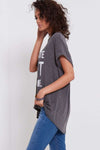Kassie Roll Sleeve Slogan Print Tshirt - bejealous-com