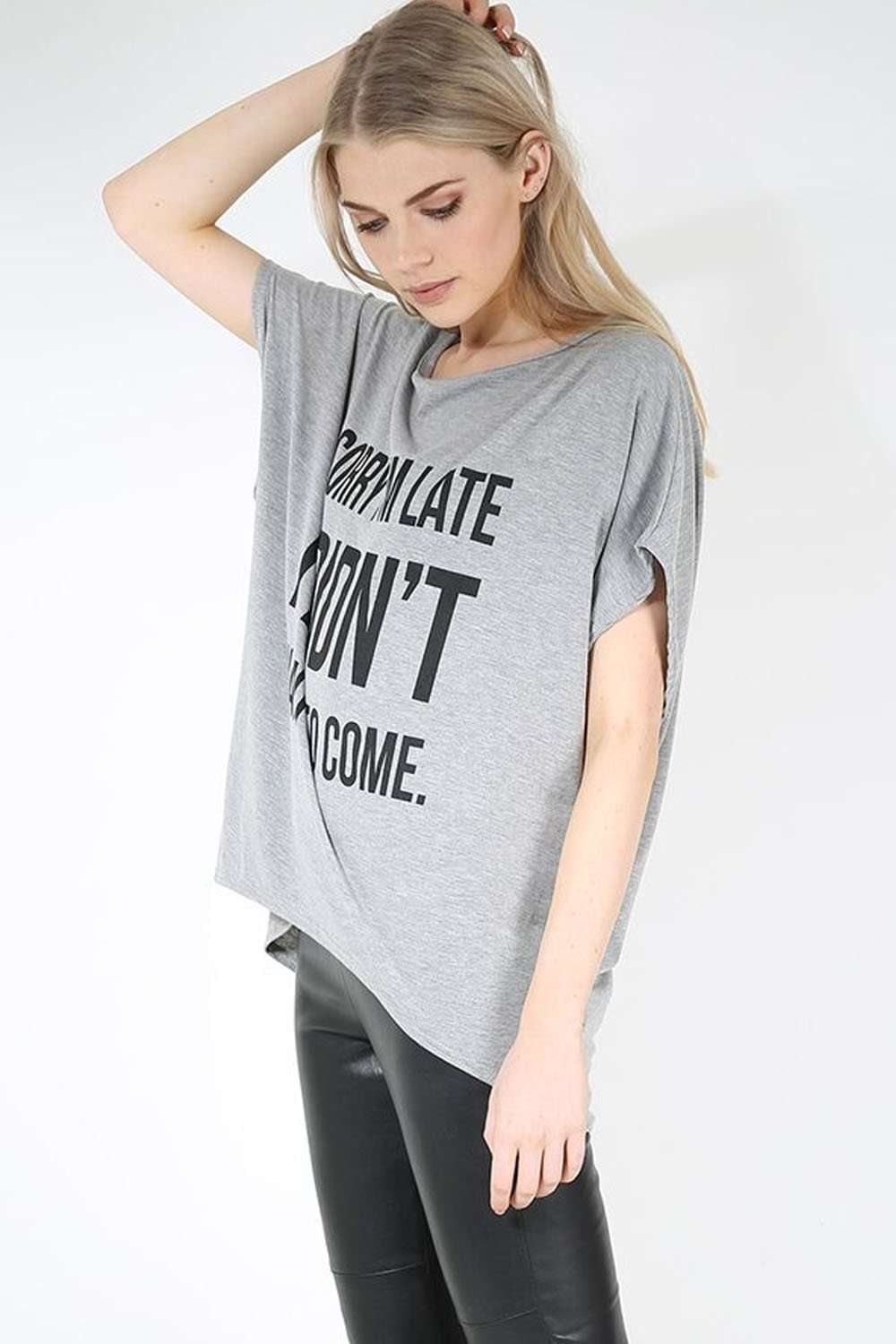 Kassie Roll Sleeve Slogan Print Tshirt - bejealous-com