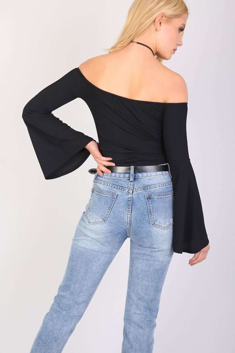 Katie Cold Shoulder Wide Sleeve Bodysuit - bejealous-com