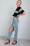 Katie Rainbow Striped Oversized Jersey Tshirt - bejealous-com