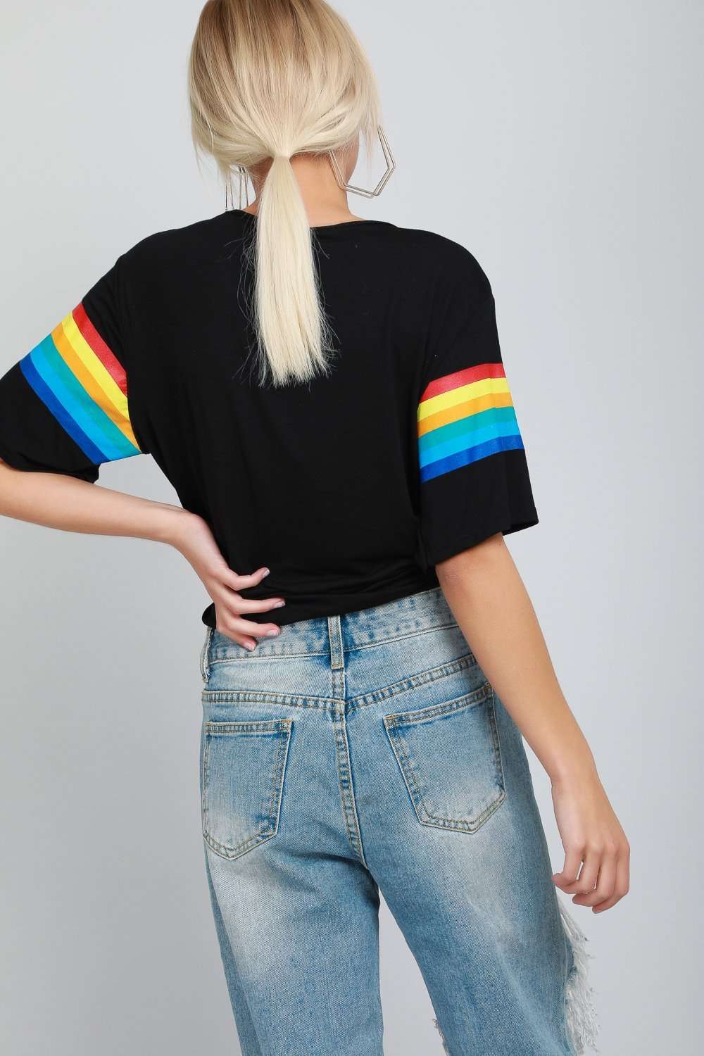 Katie Rainbow Striped Oversized Jersey Tshirt - bejealous-com