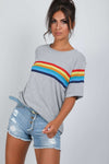 Katie Rainbow Striped Oversized Jersey Tshirt - bejealous-com