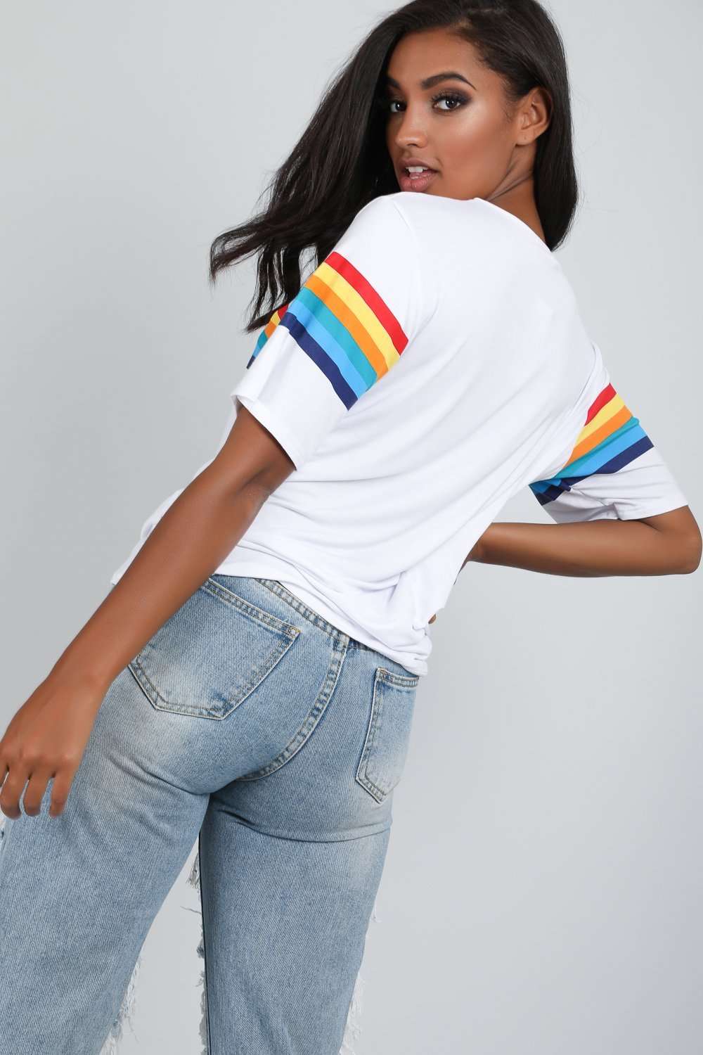 Katie Rainbow Striped Oversized Jersey Tshirt - bejealous-com