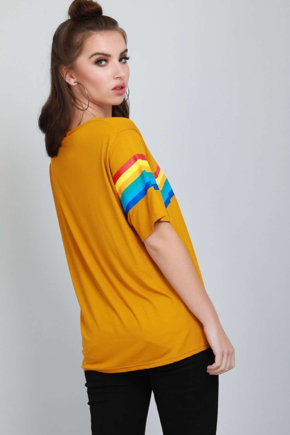 Katie Rainbow Striped Oversized Jersey Tshirt - bejealous-com