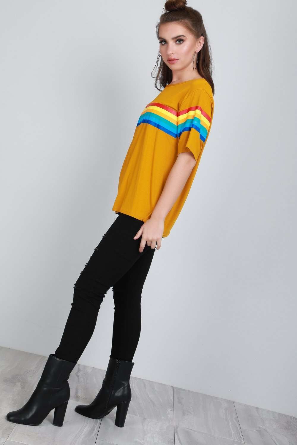Katie Rainbow Striped Oversized Jersey Tshirt - bejealous-com