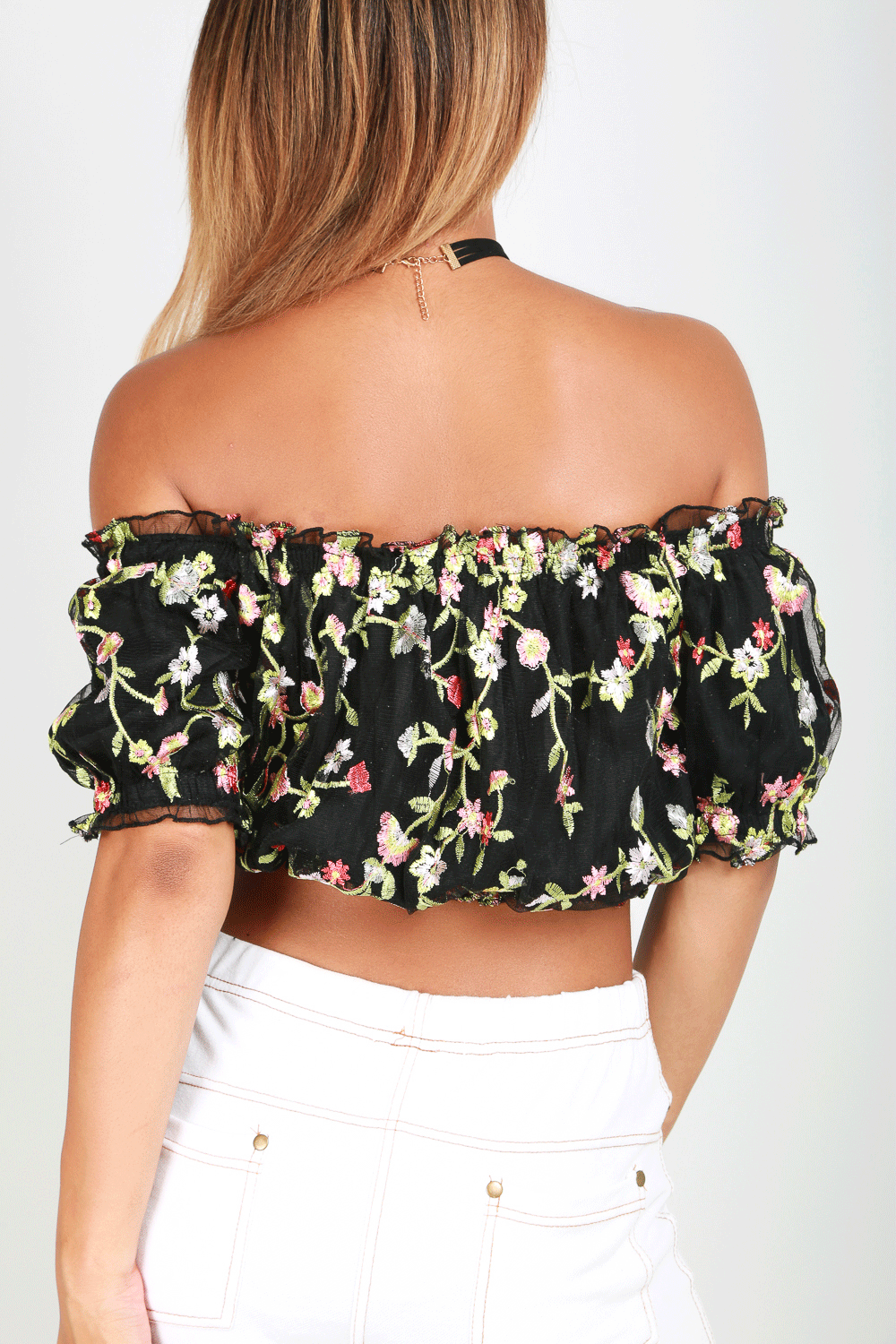 Kattia Floral Chiffon Bandeau Crop Top - bejealous-com