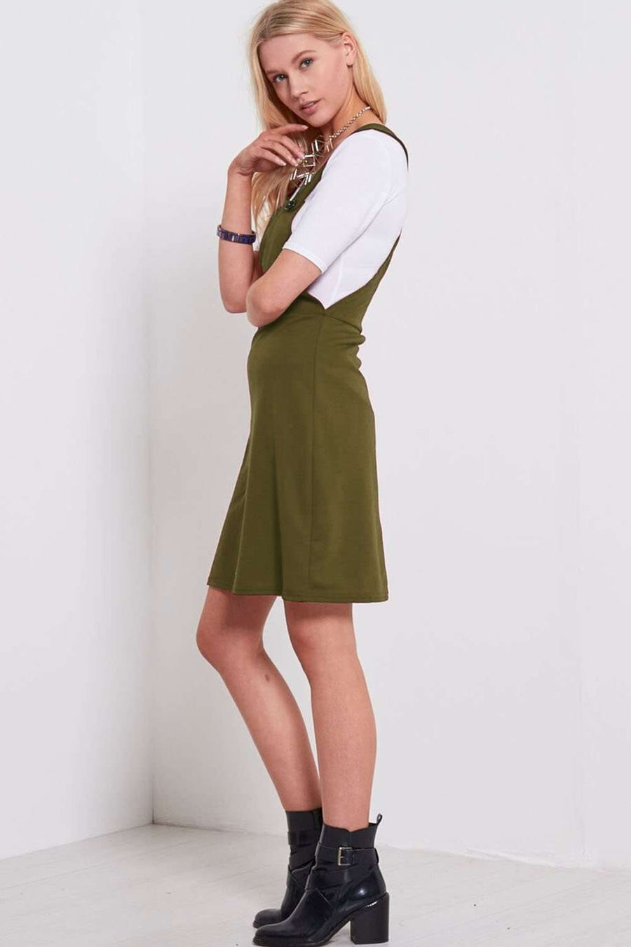 Kayley Button Front Pinafore Mini Dress - bejealous-com