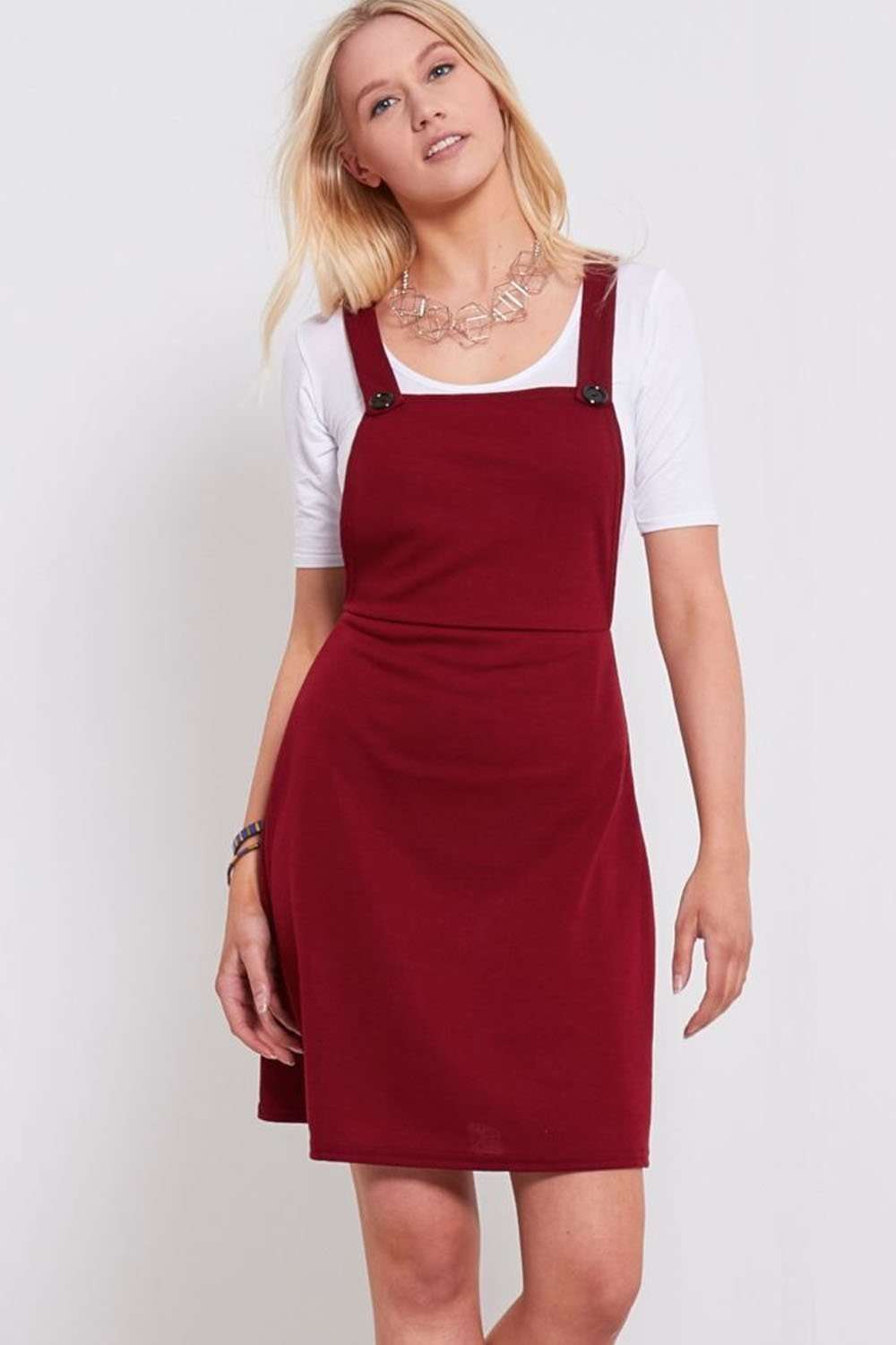 Kayley Button Front Pinafore Mini Dress - bejealous-com