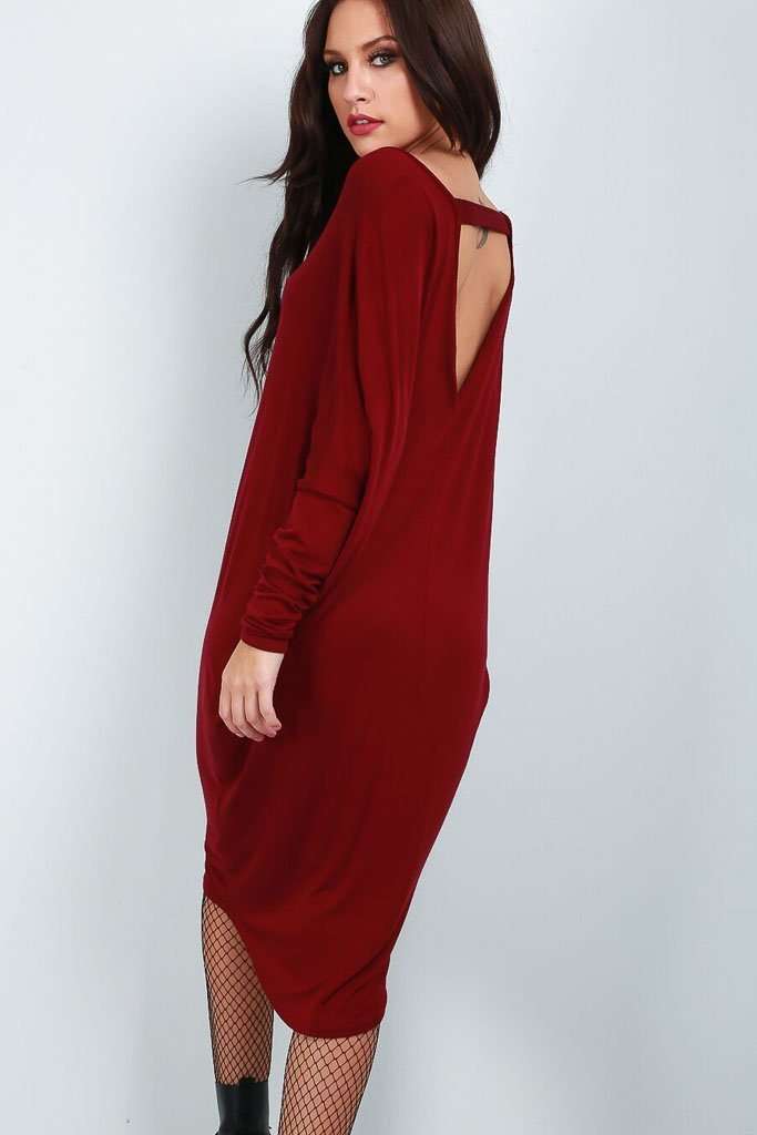 Kayley Long Sleeve Open Back Midi Dress - bejealous-com