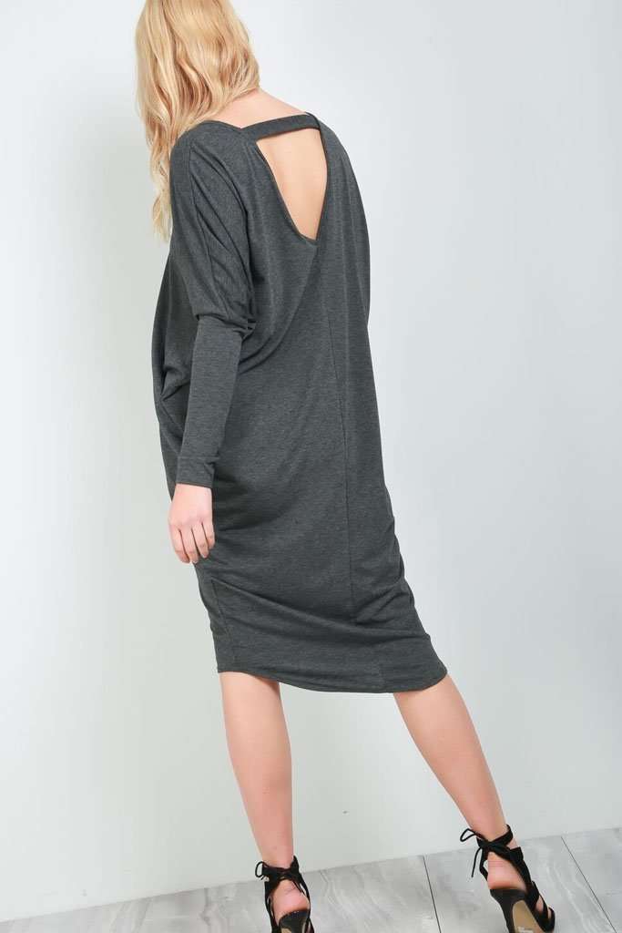 Kayley Long Sleeve Open Back Midi Dress - bejealous-com
