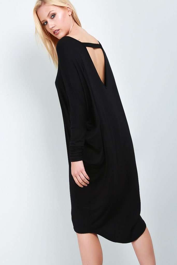 Kayley Long Sleeve Open Back Midi Dress - bejealous-com