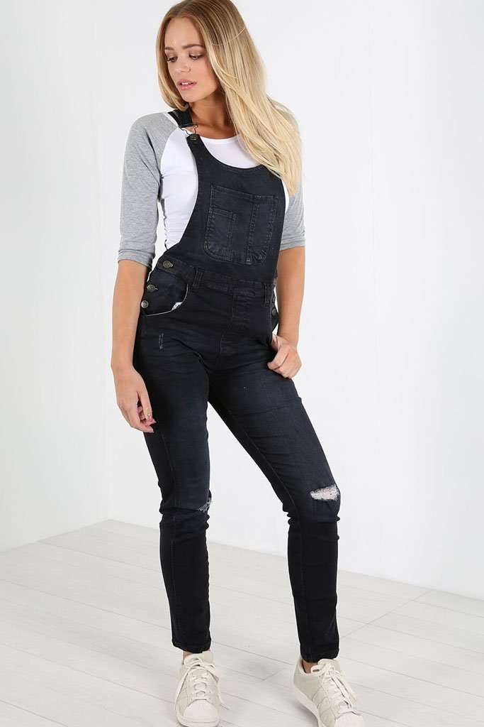Keanie Ripped Knee Racer Back Denim Dungaree - bejealous-com