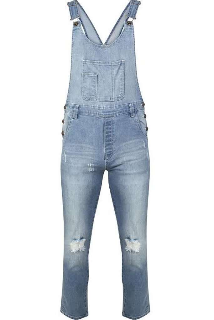 Keanie Ripped Knee Racer Back Denim Dungaree - bejealous-com
