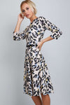 Keely Long Sleeve Leopard Print Midi Swing Dress - bejealous-com