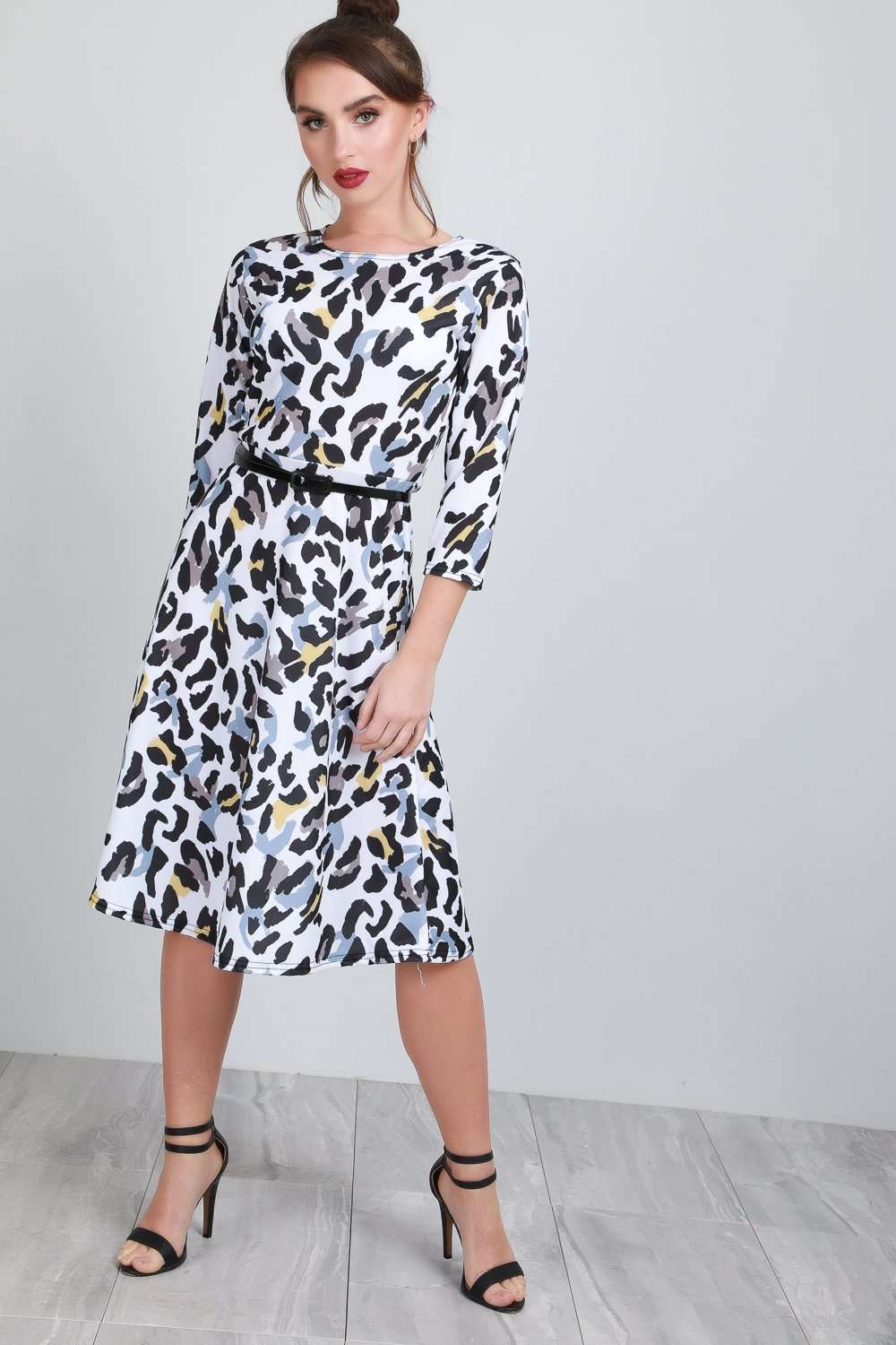 Keely Long Sleeve Leopard Print Midi Swing Dress - bejealous-com