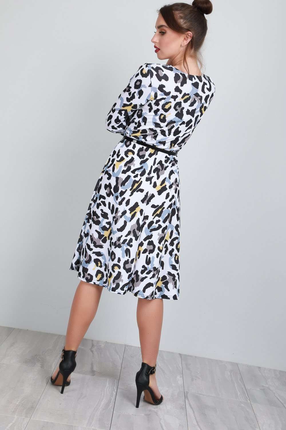 Keely Long Sleeve Leopard Print Midi Swing Dress - bejealous-com